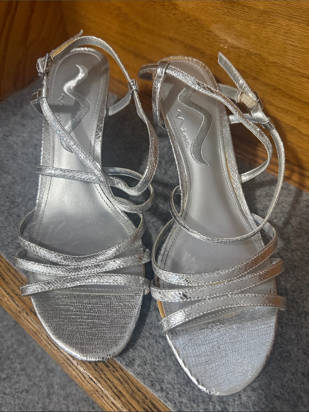 Nina Silver Strappy Women's Sandals - Metallic Dress Heels